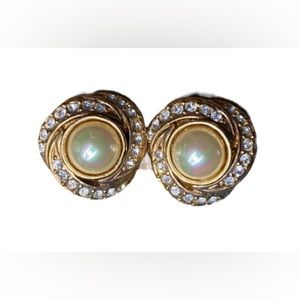 ROMAN earrings, gold toned, rhinestone and Pearl